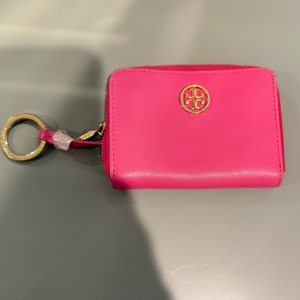 Tory Burch Fuchsia Card Wallet with Gold Accents